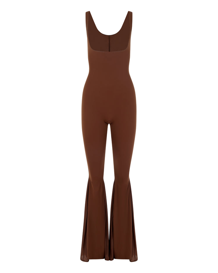 OPEN BUST ULTRA FLARE CATSUIT // MILK CHOCOLATE FOX