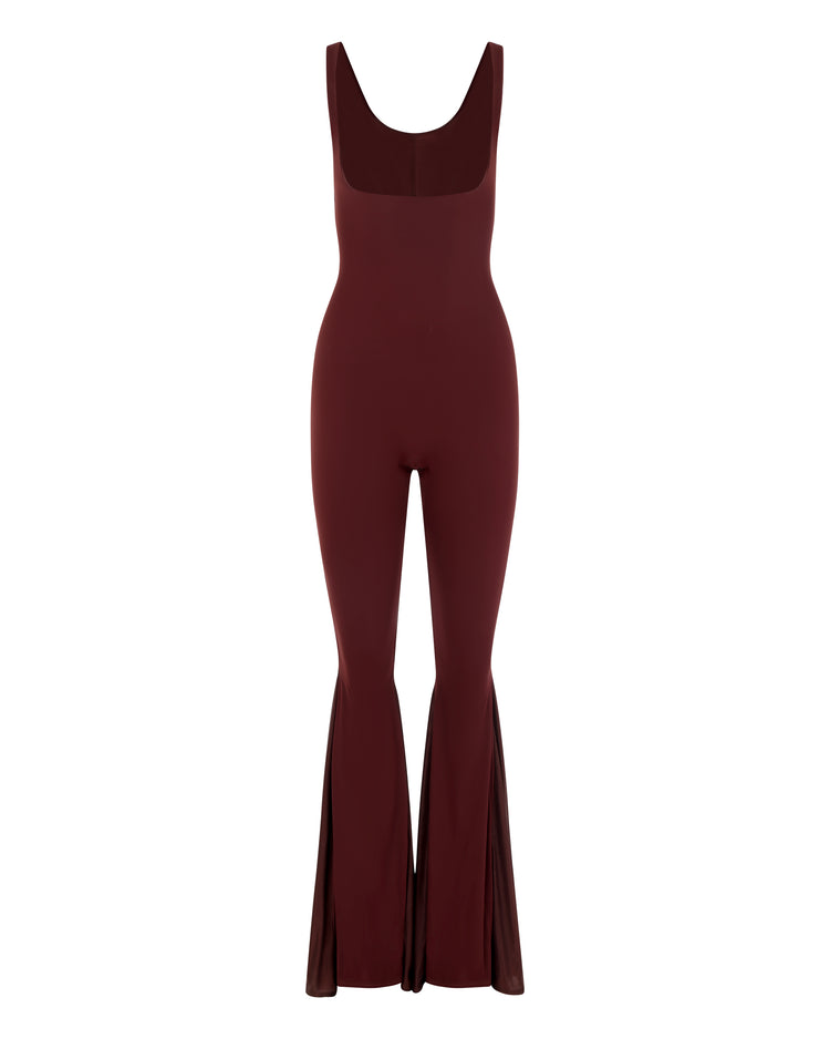 OPEN BUST ULTRA FLARE CATSUIT // CHERRY WINE