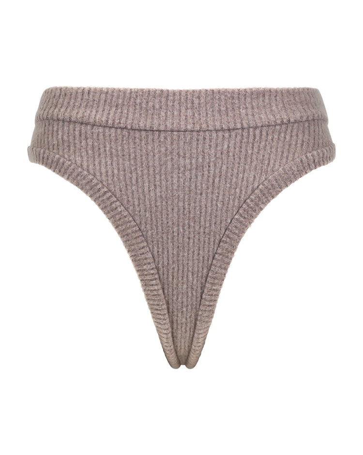 FUZZY RIB THONG // PLUM TRUFFLE