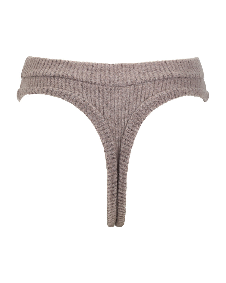 FUZZY RIB THONG // PLUM TRUFFLE