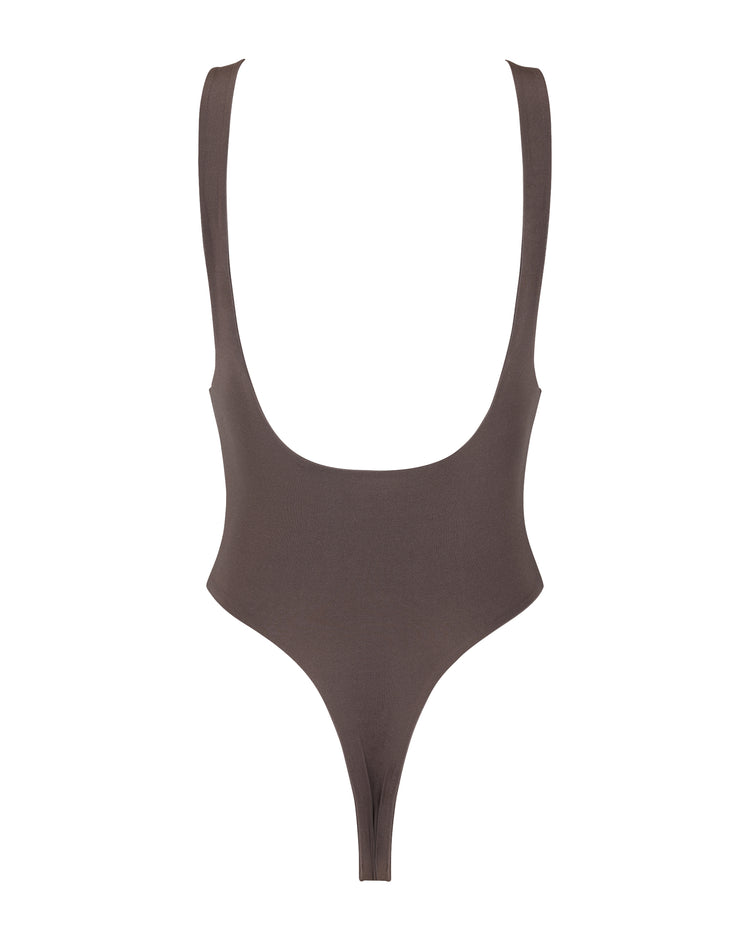 SCULPTED THONG BODYSUIT // SMOKE