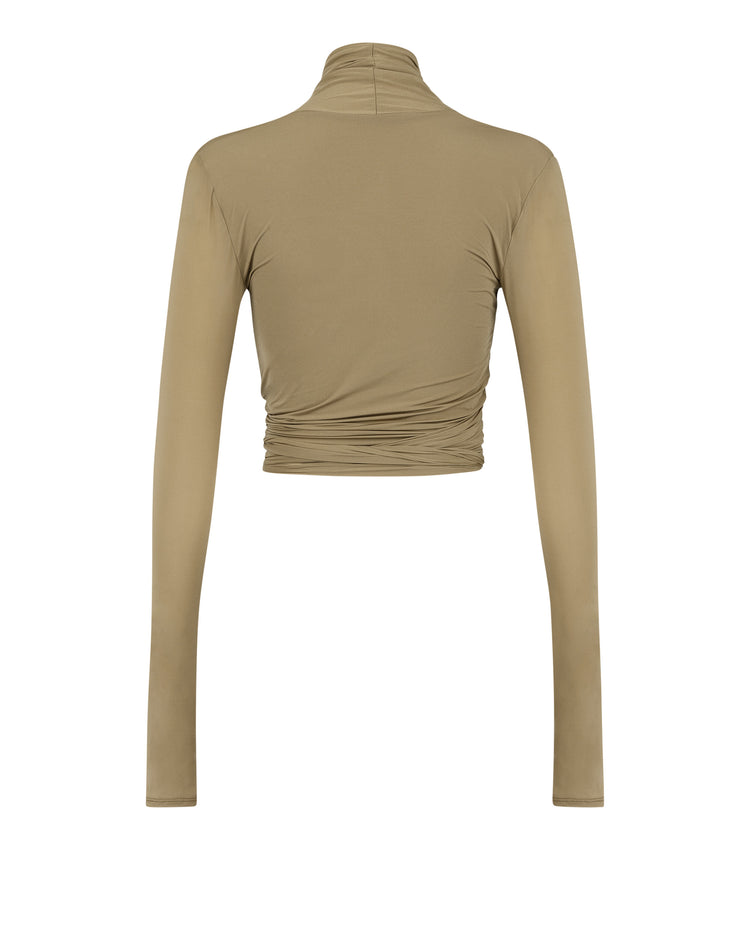 SOFT SHIMMER WRAP TOP // CLAY