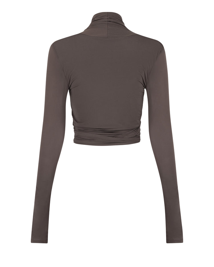 SOFT SHIMMER WRAP TOP // SMOKE