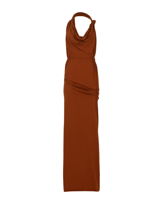 KNOT HALTER DRESS // RUST
