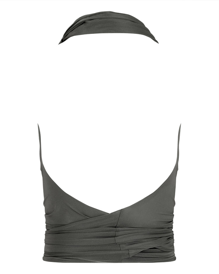 SHEER SHIMMER KNOT HALTER // JUNGLE