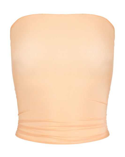 SHEER SHIMMER TUBE TOP // APRICOT