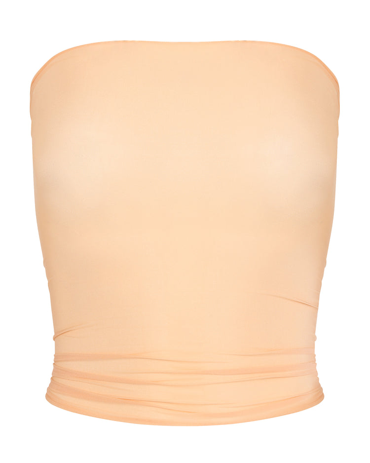 SHEER SHIMMER TUBE TOP // APRICOT