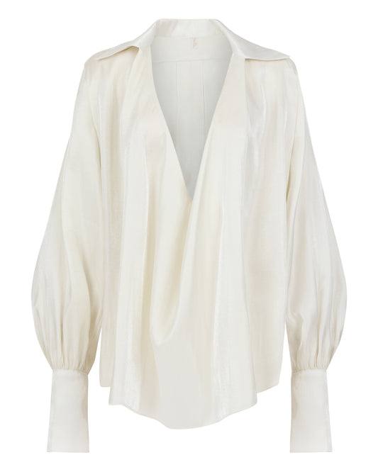 COLLARED PLUNGE BLOUSE // MILKY PEARL