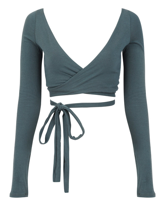 HOODED WRAP TOP // COOL STEEL