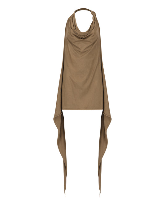 DRAPED KNOT HALTER // COCOA FAWN