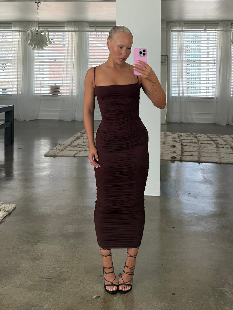 HOSIERY GATHER DRESS // CHERRY WINE