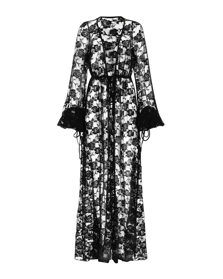 LACE GLAMOUR DRESSING GOWN // BLACK