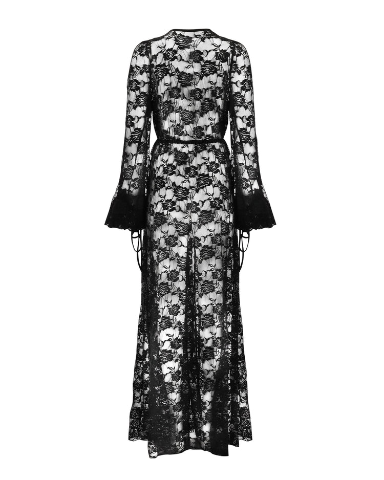LACE GLAMOUR DRESSING GOWN // BLACK