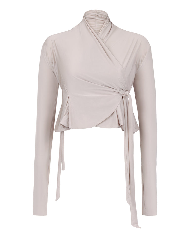 FLARED WRAP BOLERO // COSMIC LATTE