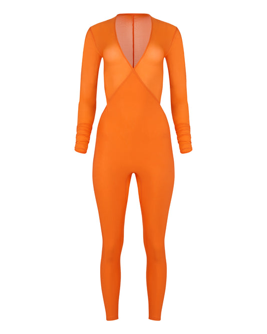 SHEER SHIMMER CATSUIT // PERSIMMON