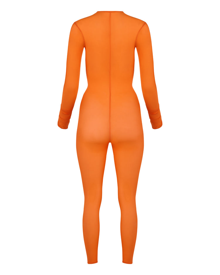 SHEER SHIMMER CATSUIT // PERSIMMON