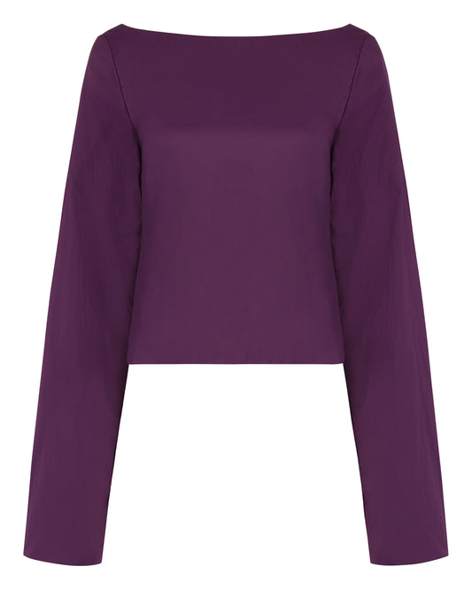 WINDBREAKER OPEN BACK BLOUSE // EGGPLANT