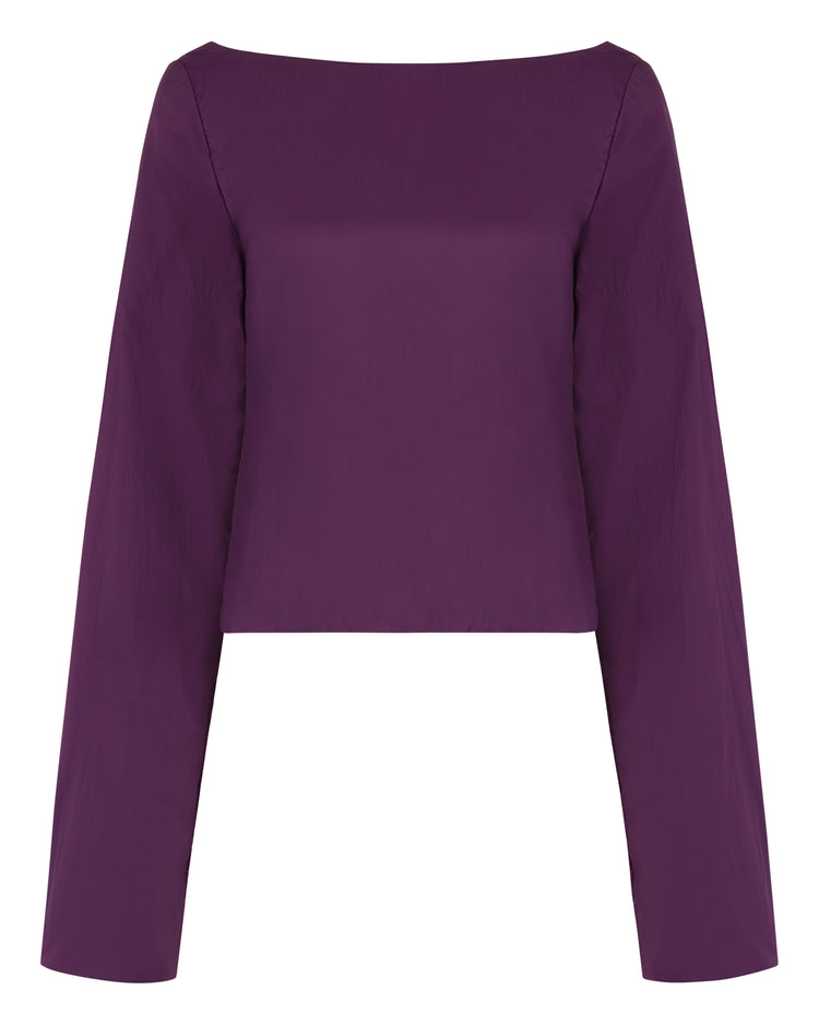 WINDBREAKER OPEN BACK BLOUSE // EGGPLANT