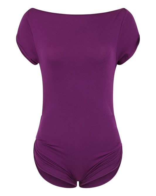 DESTROYED TSHIRT BODYSUIT // EGGPLANT