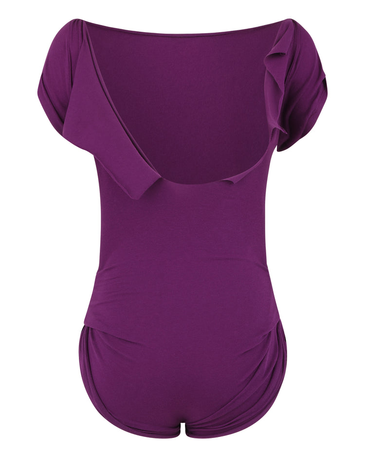DESTROYED TSHIRT BODYSUIT // EGGPLANT
