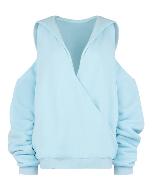 COLD SHOULDER HOODIE // AQUAMARINE