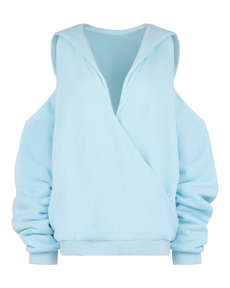 COLD SHOULDER HOODIE // AQUAMARINE