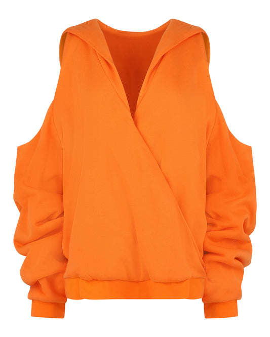 COLD SHOULDER HOODIE // PERSIMMON