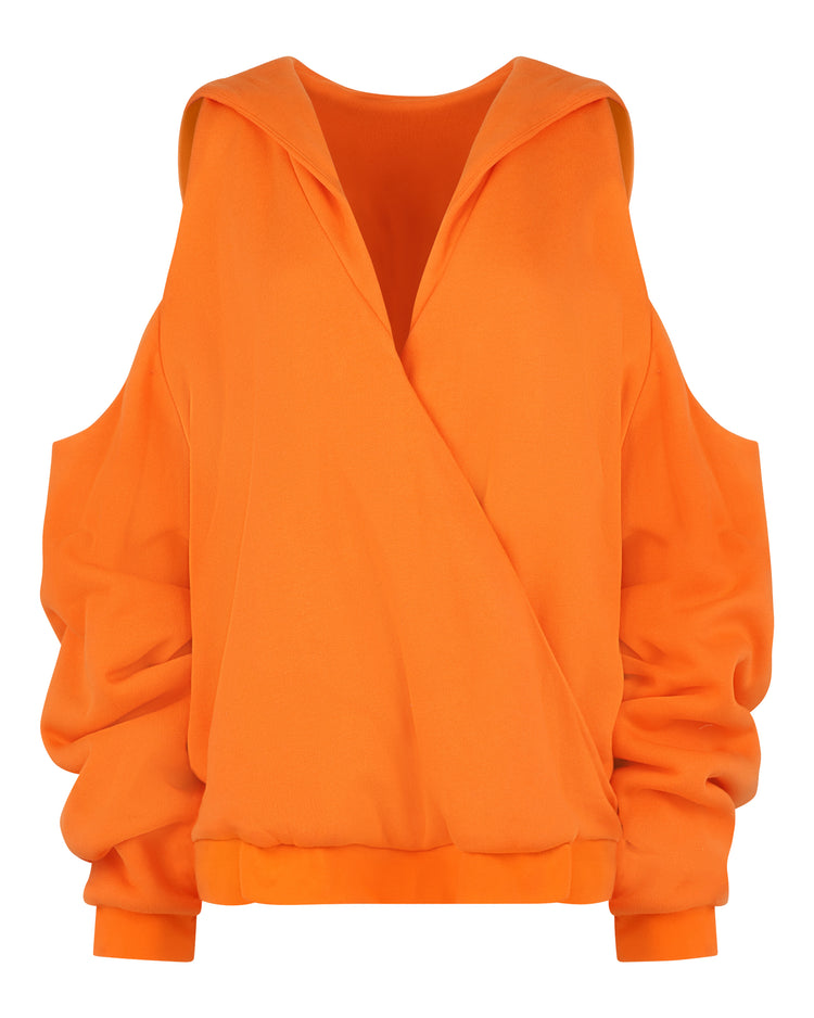 COLD SHOULDER HOODIE // PERSIMMON