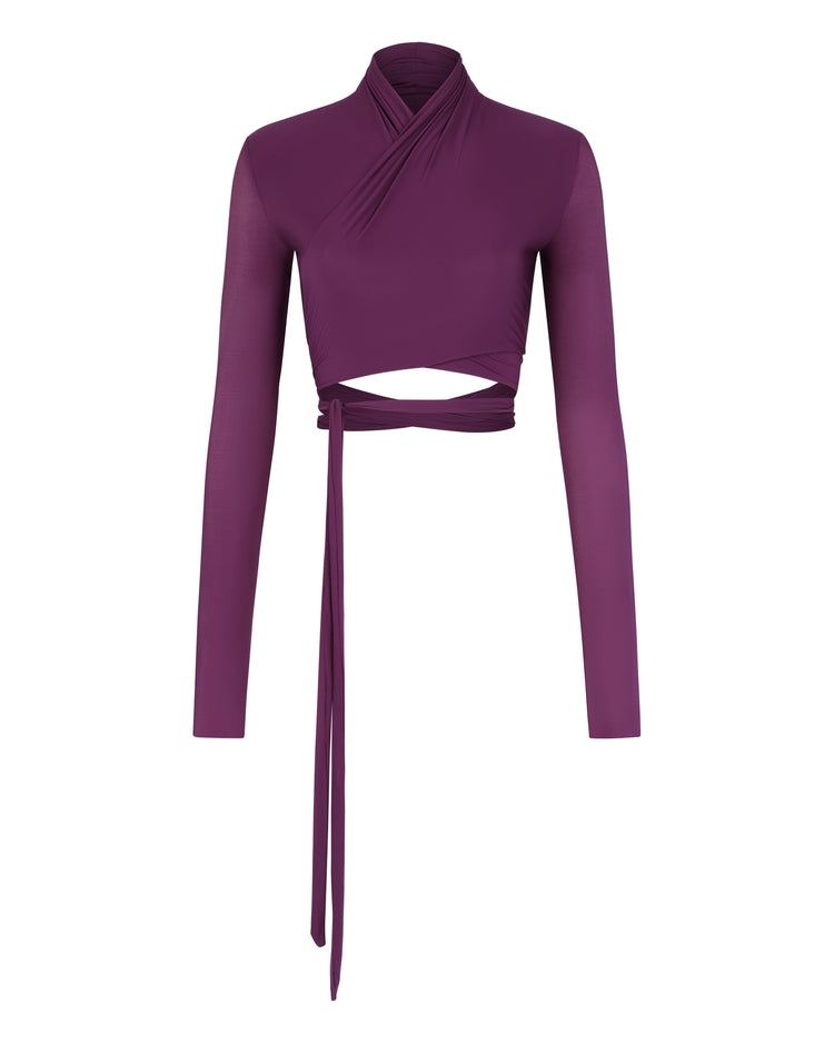 SHIMMER CROPPED BOLERO // EGGPLANT