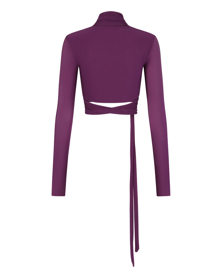 SHIMMER CROPPED BOLERO // EGGPLANT