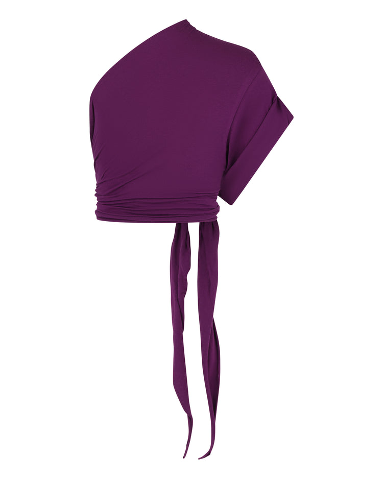 RAW EDGE ONE SLEEVE T-SHIRT // EGGPLANT