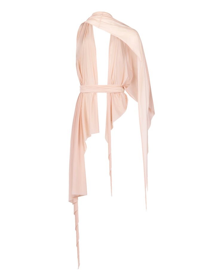 SHEER SHIMMER DRAPE HALTER // PINK MIST