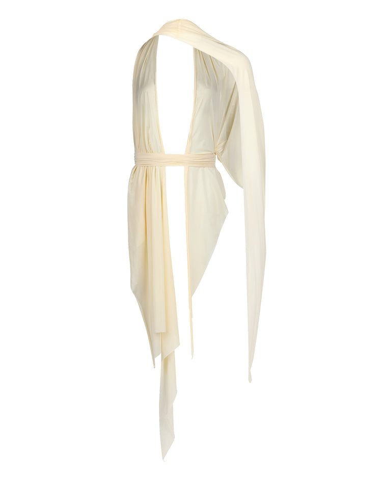 SHEER SHIMMER DRAPE HALTER // MOON GLOW