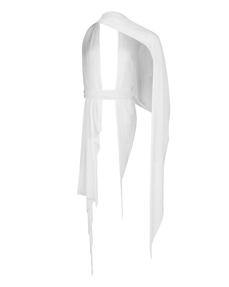 SHEER SHIMMER DRAPE HALTER // OPTIC WHITE
