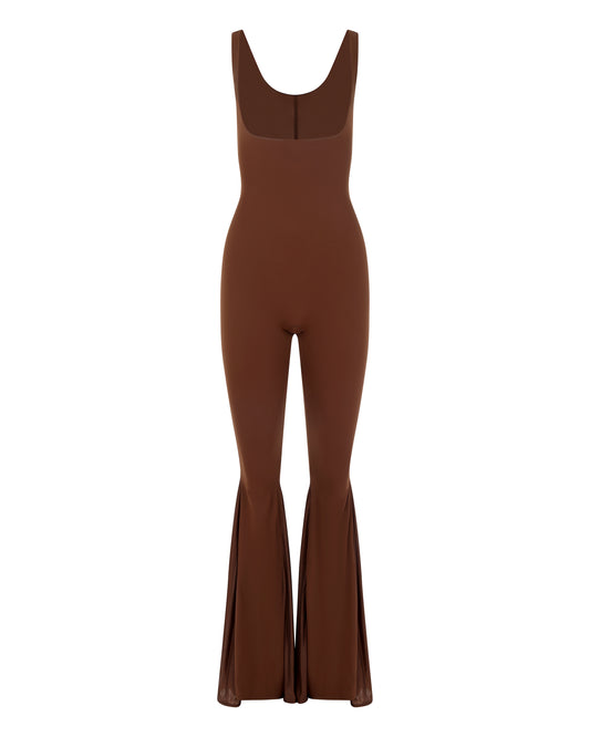 OPEN BUST ULTRA FLARE CATSUIT // MILK CHOCOLATE FOX