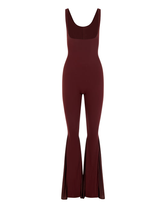 OPEN BUST ULTRA FLARE CATSUIT // CHERRY WINE