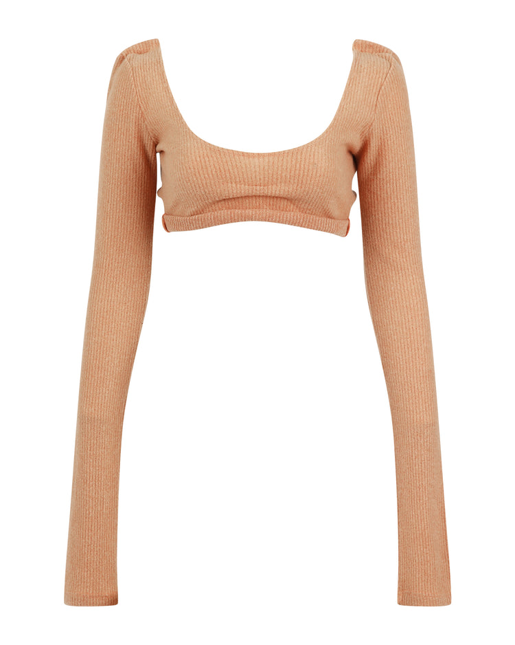 FUZZY RIB TACKED SCOOP NECK // NECTAR