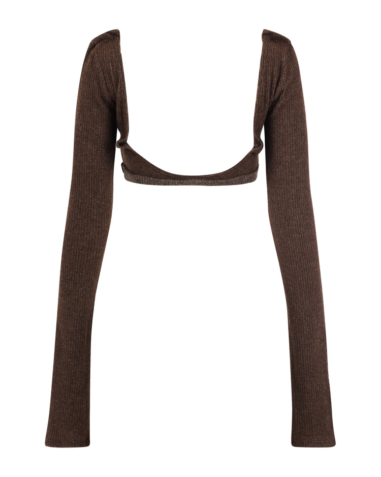 FUZZY RIB TACKED SCOOP NECK // COFFEE BEAN